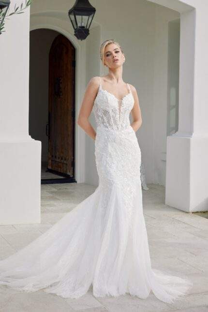 MERMAID TULLE GOWN LACE SEQUINED APPLIQUE ILLUSION BODICE