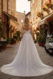 LACE A LINE GOWN APPLIQUE CHAPEL TRAIN V SWEETHEART NECKLINE - Image 2