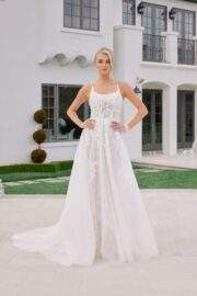SCOOP NECKLINE AND BACK LACE A LINE CATHEDRAL TRAIN