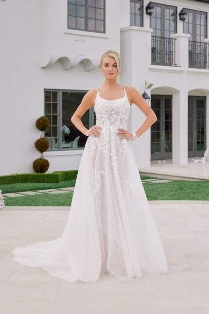 SCOOP NECKLINE AND BACK LACE A LINE CATHEDRAL TRAIN