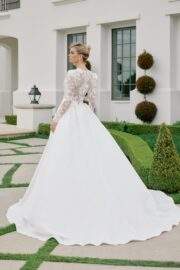 ILLUSION LONG SLEEVE DEEP V NECKLINE A LINE CHAPEL TRAIN - Image 3