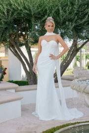FITTED GOWN NECK SCARF OVERLAY CROSSOVER SWEETHEART BODICE TRAIN - Image 2