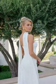 FITTED GOWN NECK SCARF OVERLAY CROSSOVER SWEETHEART BODICE TRAIN