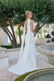 FITTED GOWN NECK SCARF OVERLAY CROSSOVER SWEETHEART BODICE TRAIN - Image 5