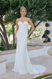 FITTED GOWN NECK SCARF OVERLAY CROSSOVER SWEETHEART BODICE TRAIN - Image 3