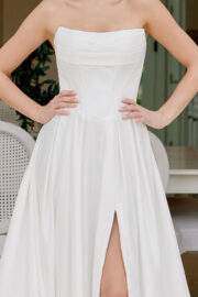 SATIN A LINE GOWN STRAPLESS NECKLINE PLEATED SKIRT AND TRAIN - Image 3