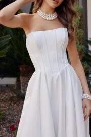 STRAPLESS SATIN A LINE STRAIGHT NECKLINE CHAPEL LENGTH TRAIN - Image 3