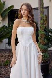STRAPLESS SATIN A LINE STRAIGHT NECKLINE CHAPEL LENGTH TRAIN - Image 4