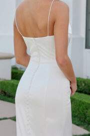 FITTED GOWN COWL NECKLINE FULL LENGTH BUTTONS CHAPEL TRAIN - Image 3