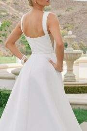 A LINE SATIN OFF SHOULDER SLEEVES ZIPPER BACK CHAPEL TRAIN - Image 4