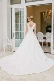 SATIN A LINE V NECKLINE APPLIQUE BODICE BUTTON DOWN BACK - Image 2