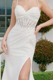 SWEETHEART NECKLINE BONED BODICE LEG SLIT PARTIAL LACE TRAIN - Image 2
