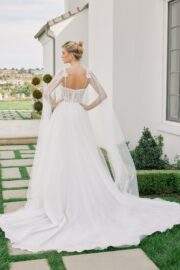A LINE TULLE GOWN STRAIGHT NECKLINE FLOATING TULLE SLEEVES - Image 3