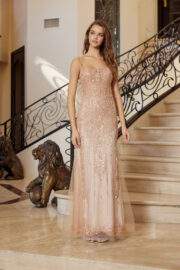 LONG FITTED FULLY BEADED TULLE GOWN DETACHABLE TAIL SKIRT - Image 5