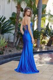 STRAPLESS SEQUIN APPLIQUE ILLUSION BODICE DARING THIGH SLIT - Image 2