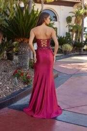 STRAPLESS SEQUIN APPLIQUE ILLUSION BODICE DARING THIGH SLIT - Image 3