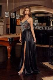 RHINESTONE EMBELLISHED BODICE HEATSTONE STRETCH SATIN FABRIC - Image 2