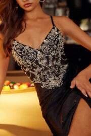 RHINESTONE EMBELLISHED BODICE HEATSTONE STRETCH SATIN FABRIC - Image 7