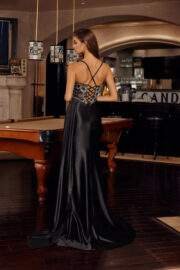 RHINESTONE EMBELLISHED BODICE HEATSTONE STRETCH SATIN FABRIC - Image 6