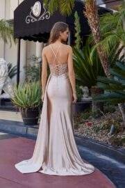 RHINESTONE EMBELLISHED BODICE HEATSTONE STRETCH SATIN FABRIC - Image 3