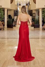 STRAPLESS BEADED NECKLINE BONED BODICE SHIMMER STRETCH SATIN - Image 3