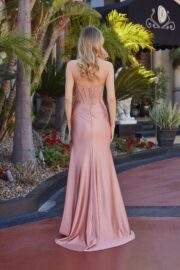 FITTED RHINESTONE EMBELLISHED BODICE THIGH SLIT ZIPPER BACK - Image 3