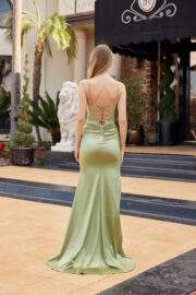 FITTED STRETCH SATIN THIGH HIGH SLIT SEQUIN ILLUSION BODICE - Image 7
