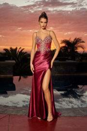 SWEETHEART NECKLINE RHINESTONE EMBELLISHED BODICE THIGH SLIT - Image 2
