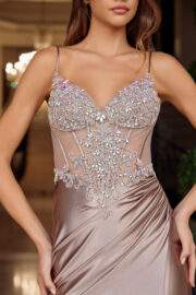 SWEETHEART NECKLINE RHINESTONE EMBELLISHED BODICE THIGH SLIT - Image 6