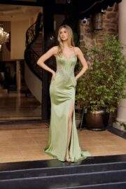 BONED BODICE RHINESTONE APPLIQUE FITTED OPEN BACK LACE UP - Image 5
