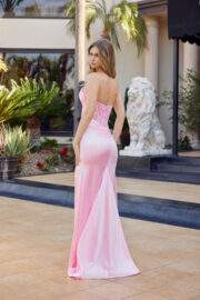 STRAPLESS PEAKED NECKLINE SEQUIN APPLIQUE THIGH HIGH SLIT - Image 14