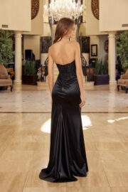 STRAPLESS PEAKED NECKLINE SEQUIN APPLIQUE THIGH HIGH SLIT - Image 11
