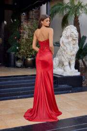 STRAPLESS PEAKED NECKLINE SEQUIN APPLIQUE THIGH HIGH SLIT - Image 7