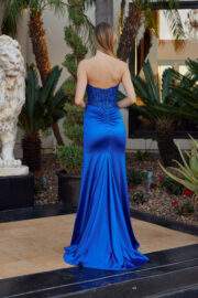 STRAPLESS PEAKED NECKLINE SEQUIN APPLIQUE THIGH HIGH SLIT - Image 3
