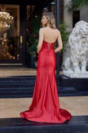EMBELLISHED ILLUSION BODICE WITH LACE UP BACK AND THIGH SLIT - Image 3