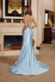 FITTED SHIMMER JERSEY RHINESTONES EMBELLISHMENTS THIGH SLIT - Image 6