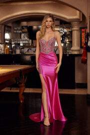 FITTED SHIMMER JERSEY RHINESTONE EMBELLISHMENTS LACE UP BACK - Image 8