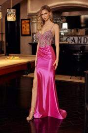 FITTED SHIMMER JERSEY RHINESTONE EMBELLISHMENTS LACE UP BACK - Image 7