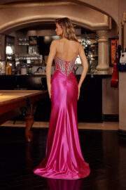 FITTED SHIMMER JERSEY RHINESTONE EMBELLISHMENTS LACE UP BACK - Image 6