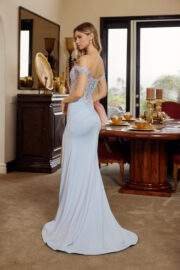 FITTED OFF SHOULDER WOVEN EMBELLISHMENTS SHIMMER JERSEY GOWN - Image 12