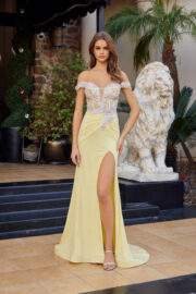 FITTED OFF SHOULDER WOVEN EMBELLISHMENTS SHIMMER JERSEY GOWN - Image 10