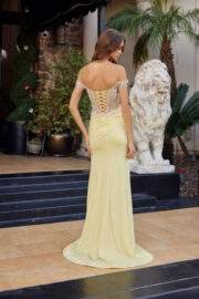 FITTED OFF SHOULDER WOVEN EMBELLISHMENTS SHIMMER JERSEY GOWN - Image 7