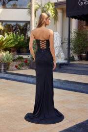 STRAPLESS FITTED SHIMMER JERSEY THIGH HIGH SLIT BONED BODICE - Image 5