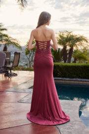STRAPLESS FITTED SHIMMER JERSEY THIGH HIGH SLIT BONED BODICE - Image 10