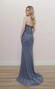 FITTED STRAPLESS GOWN IN SHIMMER JERSEY WITH THIGH HIGH SLIT - Image 2