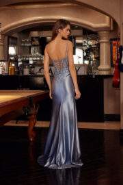 SHINY SATIN GOWN FEATURING A PLUNGING V NECKLINE - Image 2