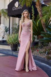 SHINY SATIN GOWN FEATURING A PLUNGING V NECKLINE - Image 4