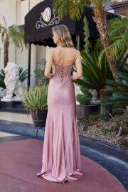 SHINY SATIN GOWN FEATURING A PLUNGING V NECKLINE - Image 3
