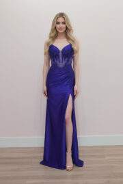 PLUNGING V NECKLINE SHINY ABEADED SEQUINED APPLIQUE BODICE