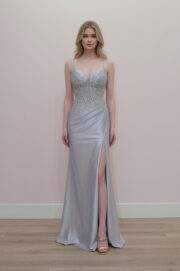 PLUNGING V NECKLINE SHINY ABEADED SEQUINED APPLIQUE BODICE - Image 4